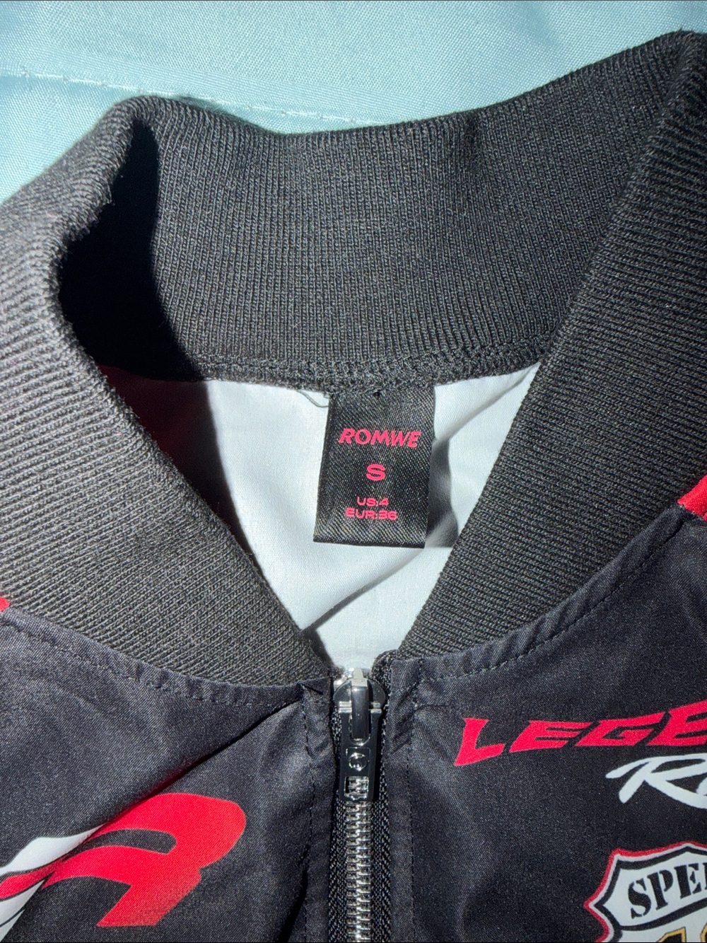 Cropped Racing Bomber Jacket - Red & Black - Picture 3 of 4